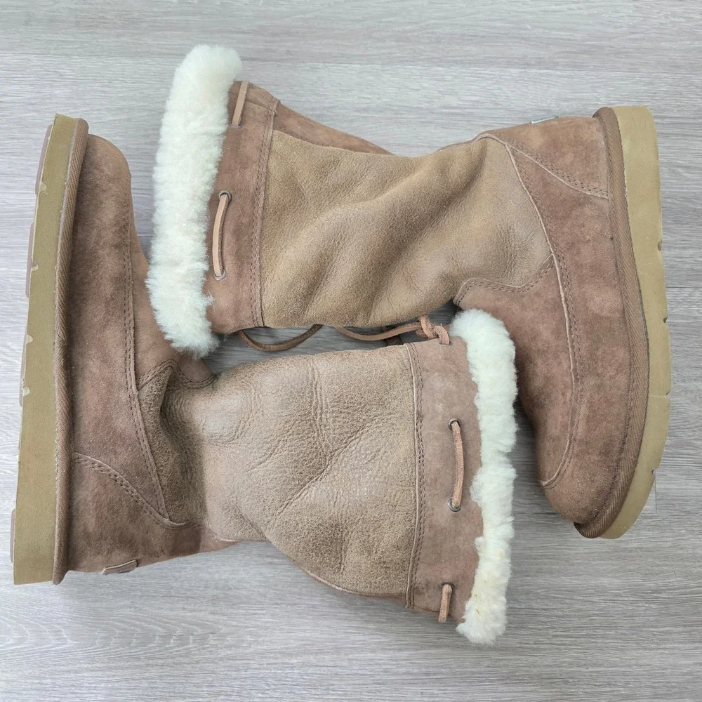 UGG Australia High-Mel Chestnut Brown Leather‎ Sheepskin Tassel Boots F3008F
